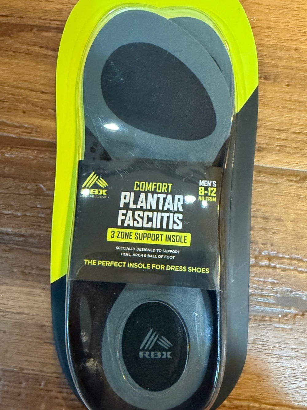 NIB- RBK Comfort Plantar Fasciitis 3-Zone Support Insoles - Gray/Black